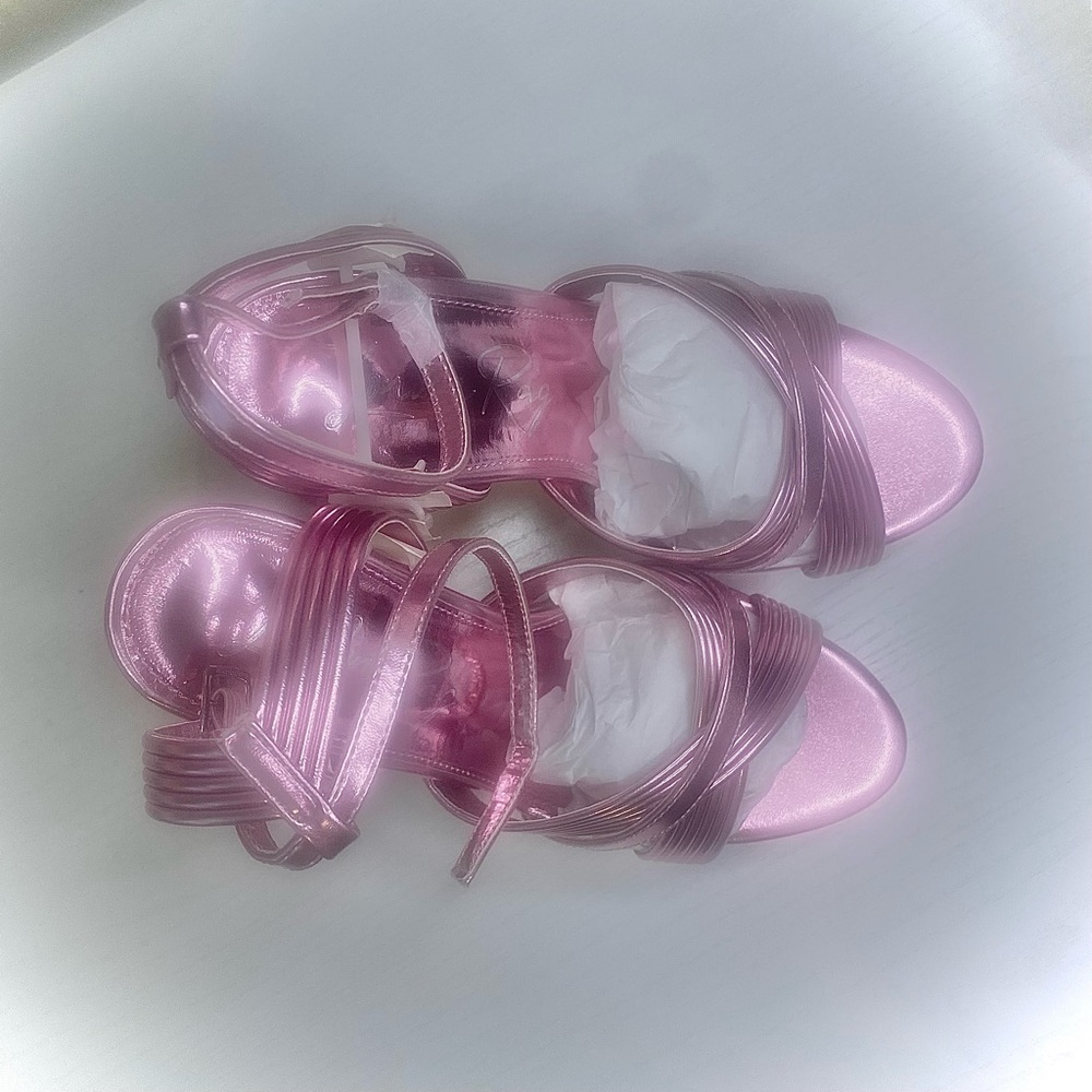 London Rag Socialite Sandal Chic Metallic Pink Platform Ankle Strap Heels - Picture 7 of 11